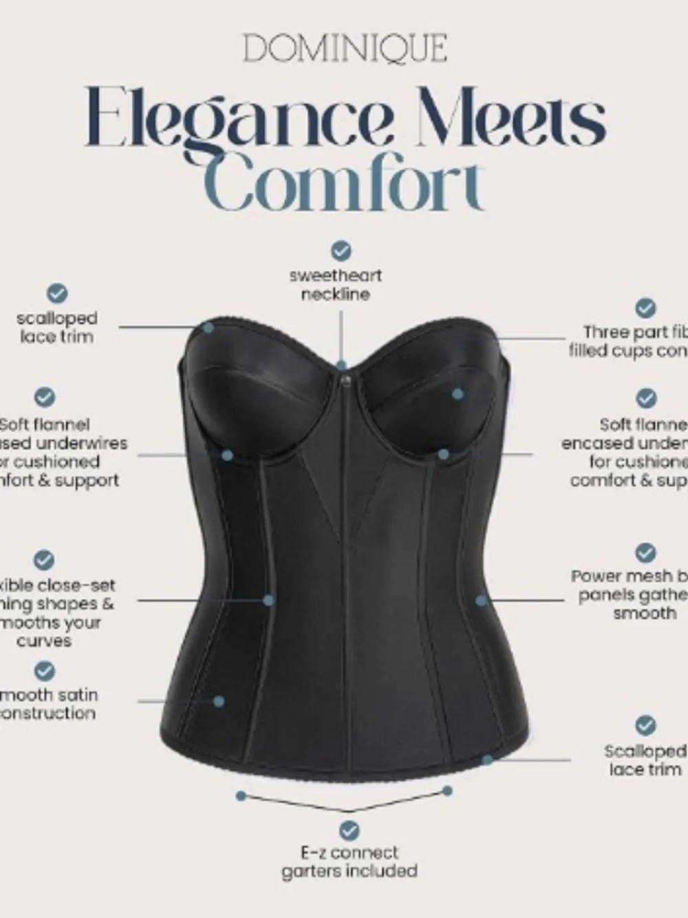 Dominique Shaping Support Strapless Longline Corset Bridal Bra Size 40C 11758